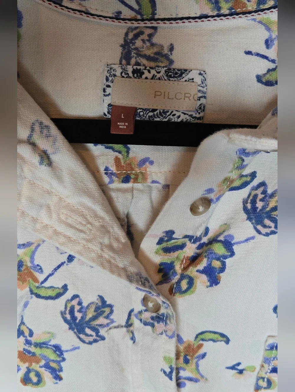 Anthropologie Pilcro Floral Oxford Tunic Button Up Cotton Linen Women's Large - Picture 4 of 6